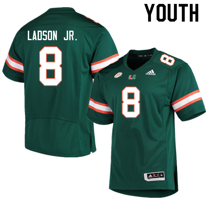 Youth #8 Frank Ladson Jr. Miami Hurricanes College Football Jerseys Sale-Green - Click Image to Close